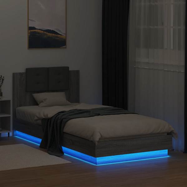 LED-valgustusega voodiraam, hall sonoma tamm, 100 × 200 cm — mudel 3210029