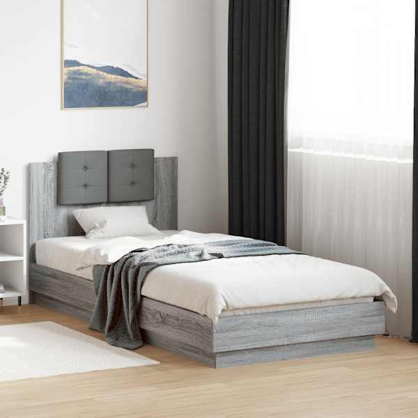 LED-valgustusega voodiraam, hall sonoma tamm, 100 × 200 cm — mudel 3210029