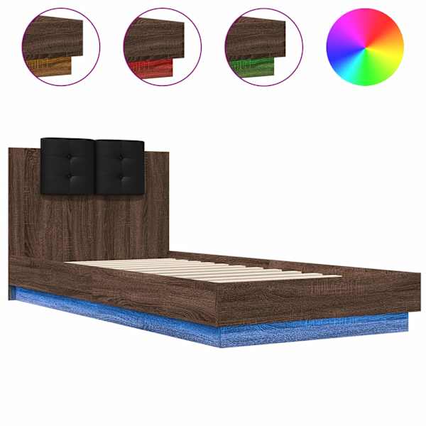 LED-valgustusega voodiraam, pruun tamm, 90 × 200 cm — mudel 3210037