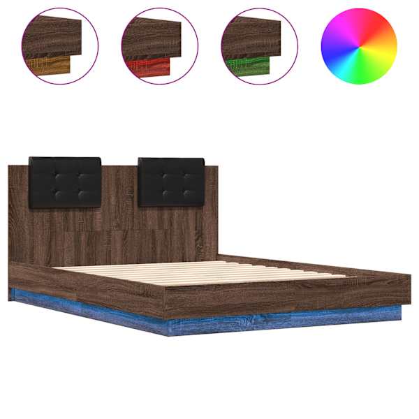 LED-valgustusega voodiraam, pruun tamm, 120 × 190 cm — mudel 3210058
