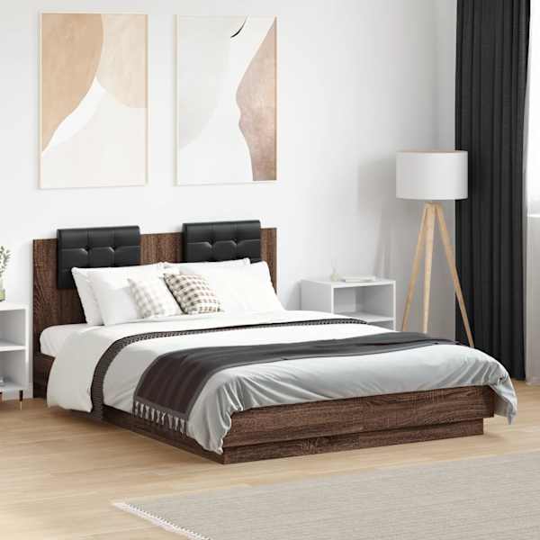 LED-valgustusega voodiraam, pruun tamm, 120 × 190 cm — mudel 3210058