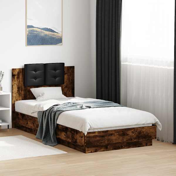 LED-valgustusega voodiraam, suitsutatud tamm, 90 × 190 cm — mudel 3210063