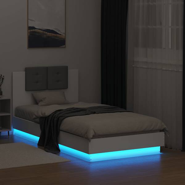 LED-valgustusega voodiraam, valge, 75 × 190 cm — mudel 3210066