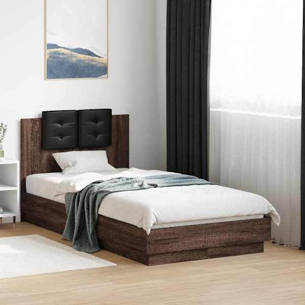 LED-valgustusega voodiraam, pruun tamm, 75 × 190 cm — mudel 3210072
