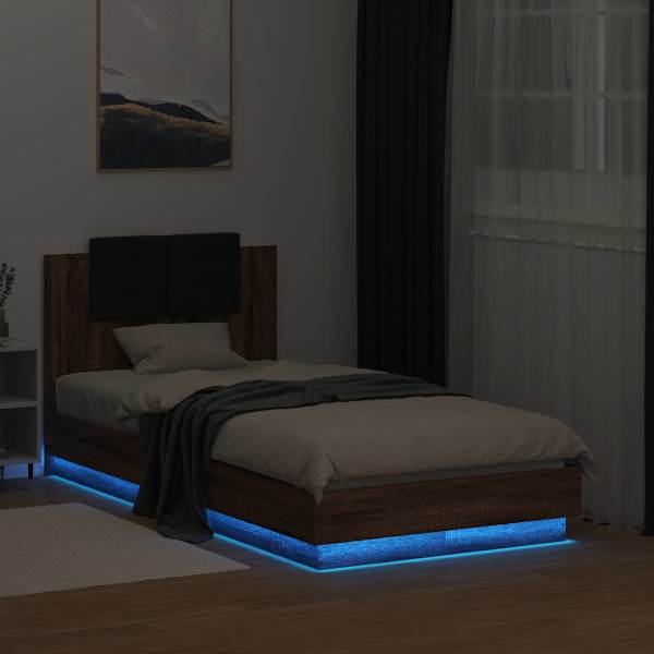 LED-valgustusega voodiraam, pruun tamm, 75 × 190 cm — mudel 3210072