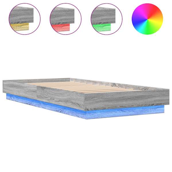 LED-valgustusega voodiraam, hall sonoma tamm, 100 × 200 cm