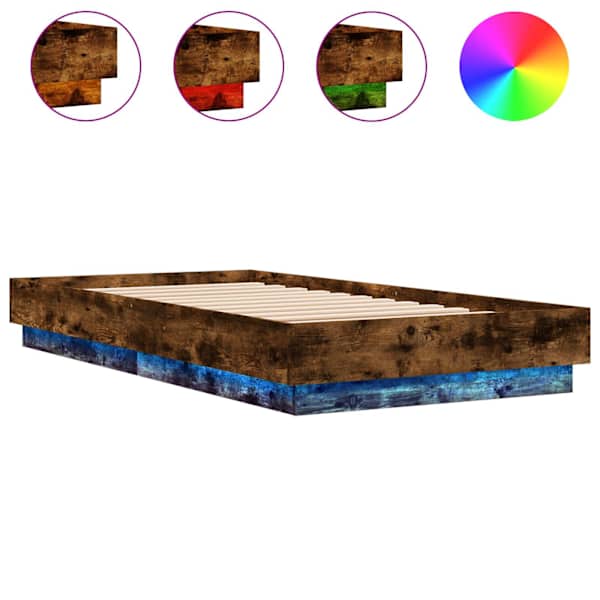 LED-valgustusega voodiraam, suitsutatud tamm, 75 × 190 cm — mudel 839550