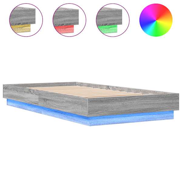 LED-valgustusega voodiraam, hall sonoma tamm, 75 × 190 cm — mudel 839551