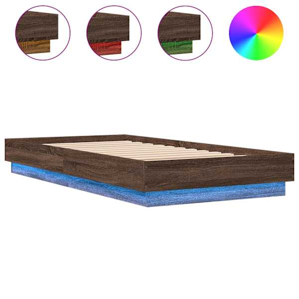 LED-valgustusega voodiraam, pruun tamm, 75 × 190 cm — mudel 839552