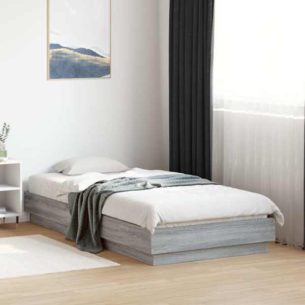 Voodiraam, hall sonoma tamm, 90 × 190 cm, tehispuit — mudel 839635