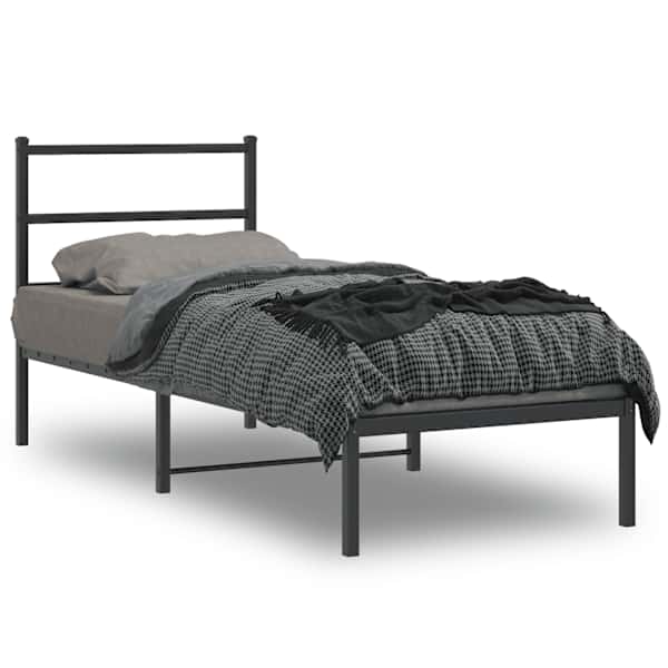 Voodiraam peatsiga, must, 75 × 190 cm, metall — mudel 355355