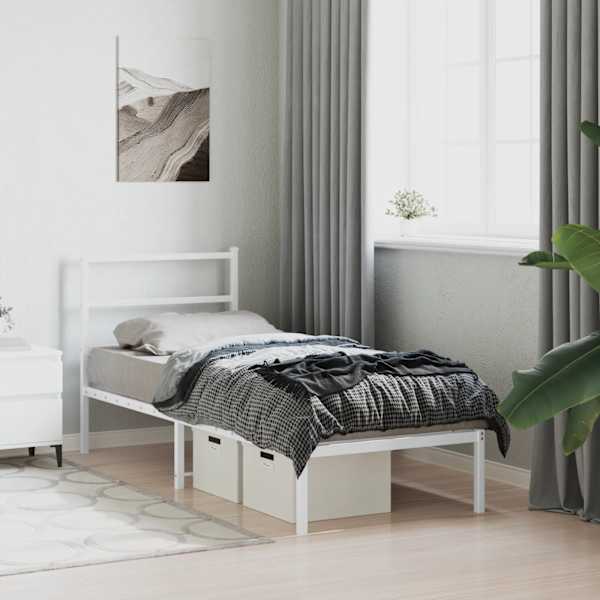 Voodiraam peatsiga, valge, 80 × 200 cm, metall — mudel 355405