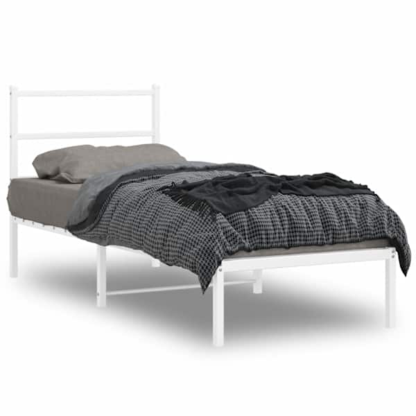 Voodiraam peatsiga, valge, 80 × 200 cm, metall — mudel 355405