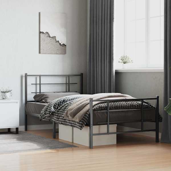 Voodiraam, must, 107 × 203 cm, metall — mudel 355575