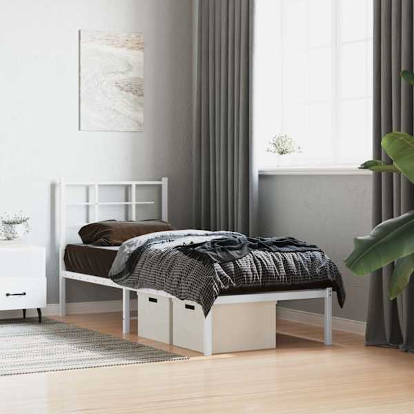 Voodiraam peatsiga, valge, 80 × 200 cm, metall — mudel 355601