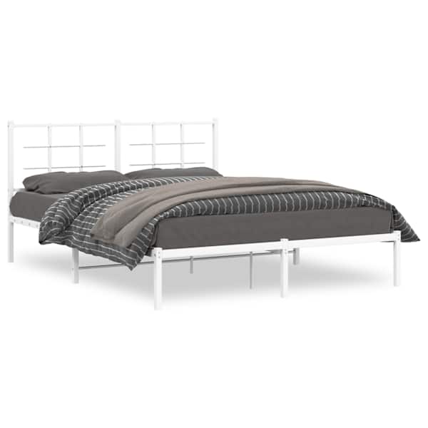 Voodiraam peatsiga, valge, 150 × 200 cm, metall — mudel 355612