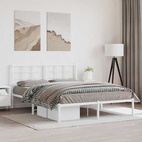 Voodiraam peatsiga, valge, 150 × 200 cm, metall — mudel 355612