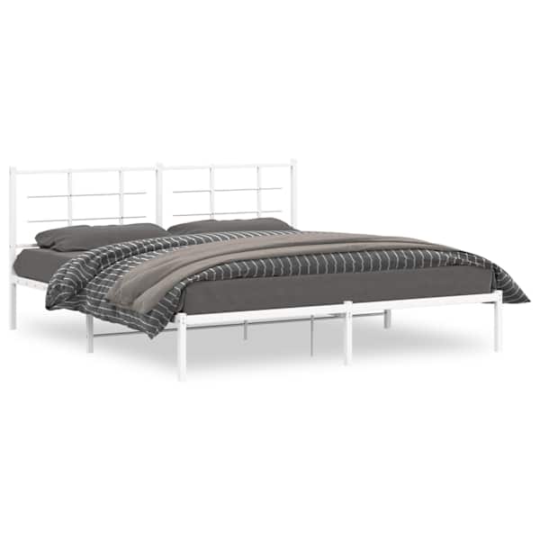 Voodiraam peatsiga, valge, 183 × 213 cm, metall — mudel 355615