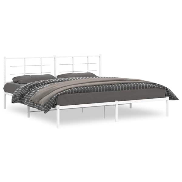 Voodiraam peatsiga, valge, 193 × 203 cm, metall — mudel 355616