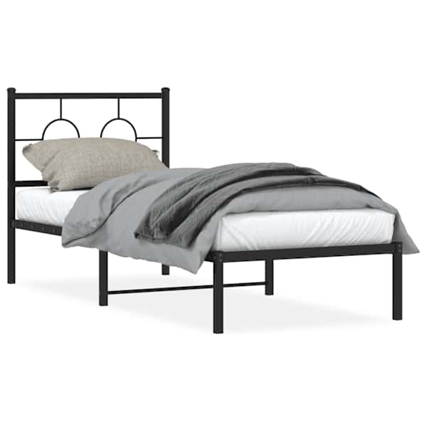 Voodiraam peatsiga, must, 80 × 200 cm, metall — mudel 376217