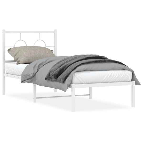 Voodiraam peatsiga, valge, 75 × 190 cm, metall