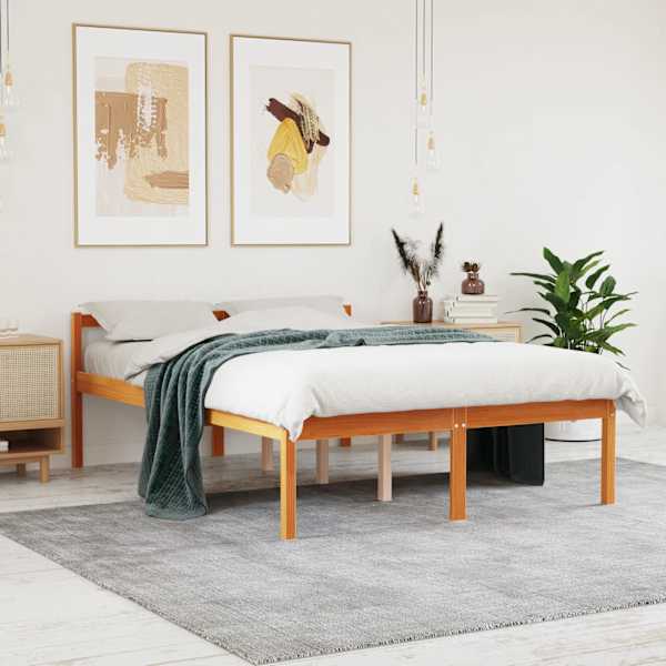 Voodiraam, vahapruun, 140 × 190 cm, männipuit — mudel 844154