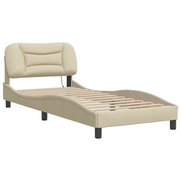 Voodiraam, kreemjasvalge, 90 × 200 cm, kangas — mudel 3207749