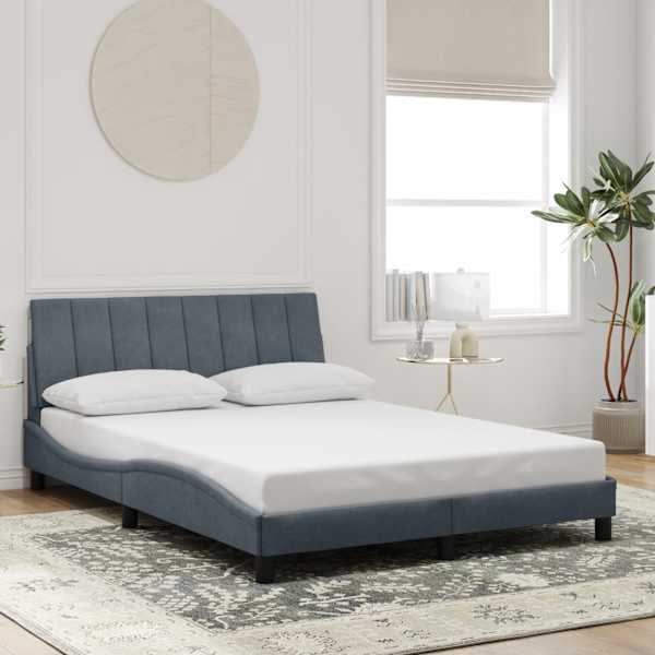 Voodiraam, tumehall, 140 × 200 cm, samet — mudel 3207850