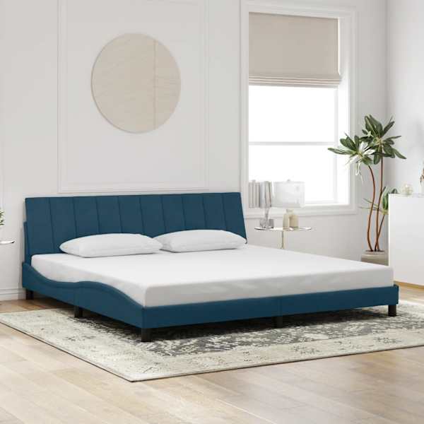 Voodiraam, sinine, 90 × 190 cm, samet — mudel 3207897