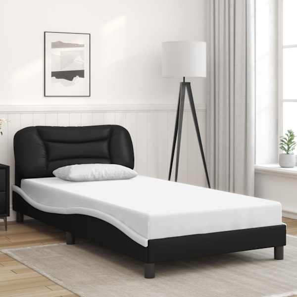 Voodiraam, must ja valge, 100 × 200 cm, kunstnahk — mudel 3207986