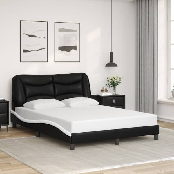 Voodiraam, must ja valge, 120 × 200 cm, kunstnahk — mudel 3207993