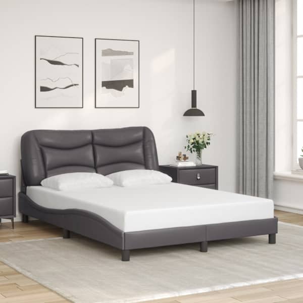 Voodiraam, hall, 140 × 190 cm, kunstnahk — mudel 3207998