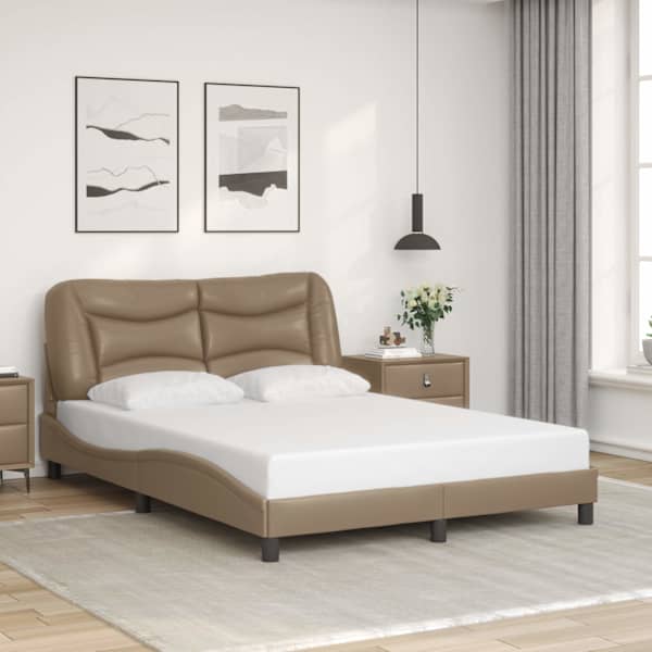 Voodiraam, cappuccino, 140 × 200 cm, kunstnahk — mudel 3208006