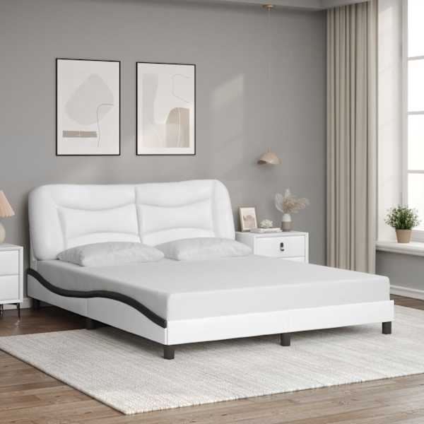 Voodiraam, valge ja must, 160 × 200 cm, kunstnahk — mudel 3208015