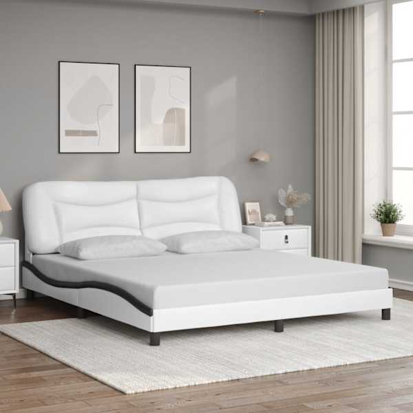 Voodiraam, valge ja must, 180 × 200 cm, kunstnahk — mudel 3208022