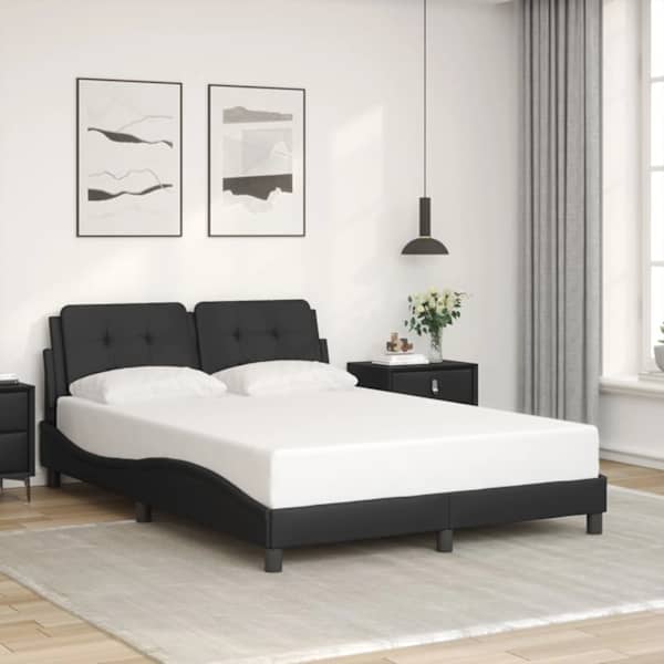 Voodiraam, must, 140 × 200 cm, kunstnahk — mudel 3208184
