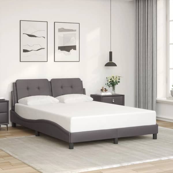 Voodiraam, hall, 140 × 200 cm, kunstnahk — mudel 3208187