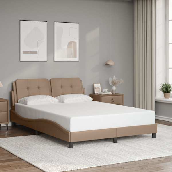 Voodiraam, cappuccino, 140 × 200 cm, kunstnahk — mudel 3208188