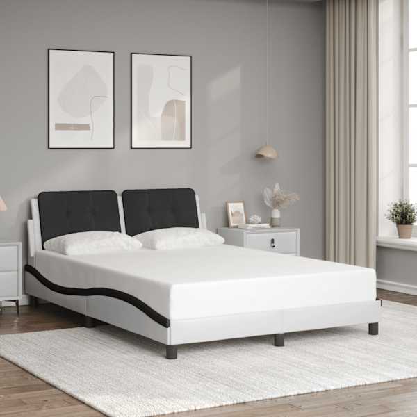 Voodiraam, valge ja must, 140 × 200 cm, kunstnahk — mudel 3208190