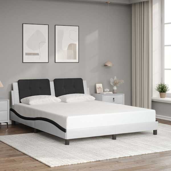 Voodiraam, valge ja must, 160 × 200 cm, kunstnahk — mudel 3208197