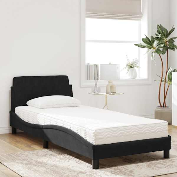 Voodiraam koos poroloonmadratsiga, must, 90 × 190 cm, samet — mudel 3208313