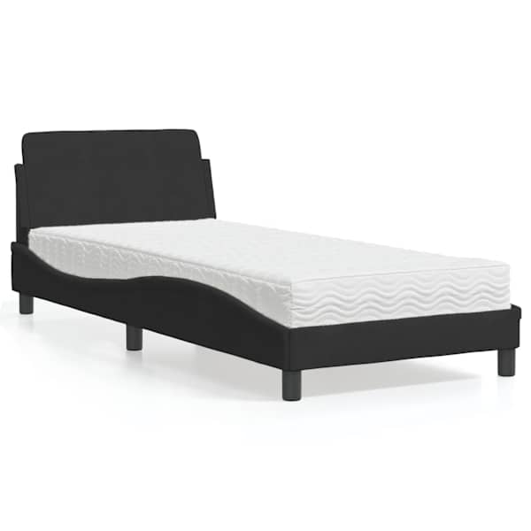 Voodiraam koos poroloonmadratsiga, must, 90 × 190 cm, samet — mudel 3208313