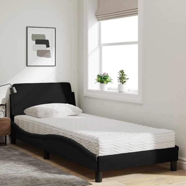 Voodiraam koos poroloonmadratsiga, must, 90 × 200 cm, kangas — mudel 3208326
