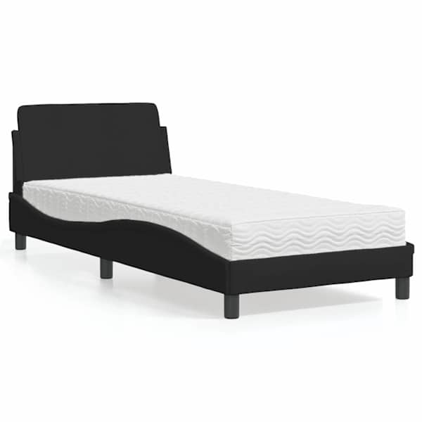 Voodiraam koos poroloonmadratsiga, must, 90 × 200 cm, kangas — mudel 3208326
