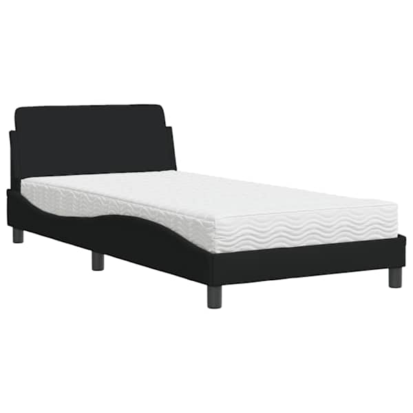 Voodiraam koos poroloonmadratsiga, must, 100 × 200 cm, kangas — mudel 3208346