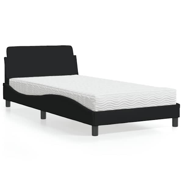 Voodiraam koos poroloonmadratsiga, must, 100 × 200 cm, kangas — mudel 3208346