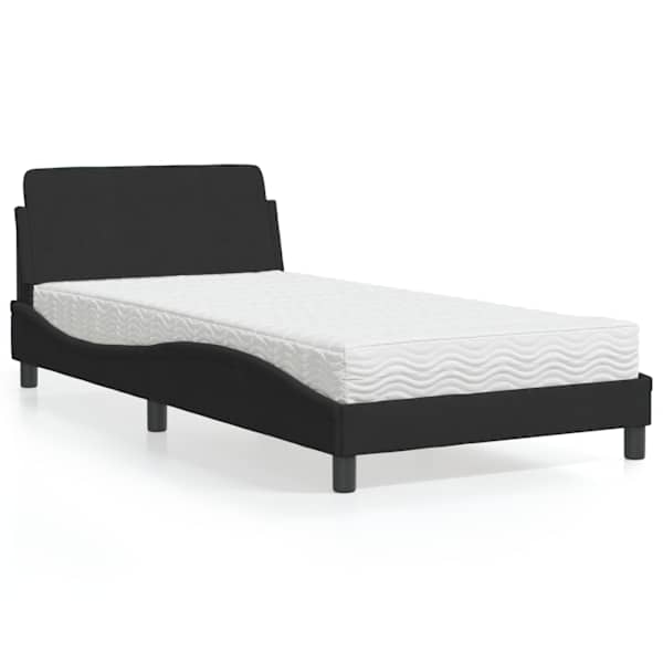 Voodiraam koos poroloonmadratsiga, must, 100 × 200 cm, samet — mudel 3208353