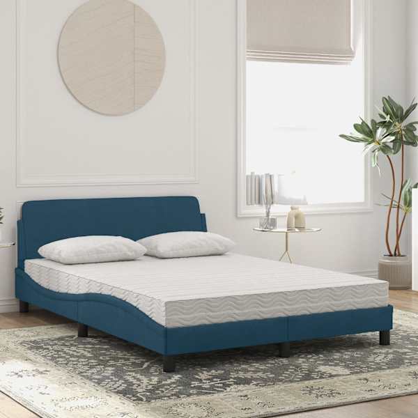 Voodiraam koos poroloonmadratsiga, sinine, 140 × 190 cm, samet — mudel 3208395