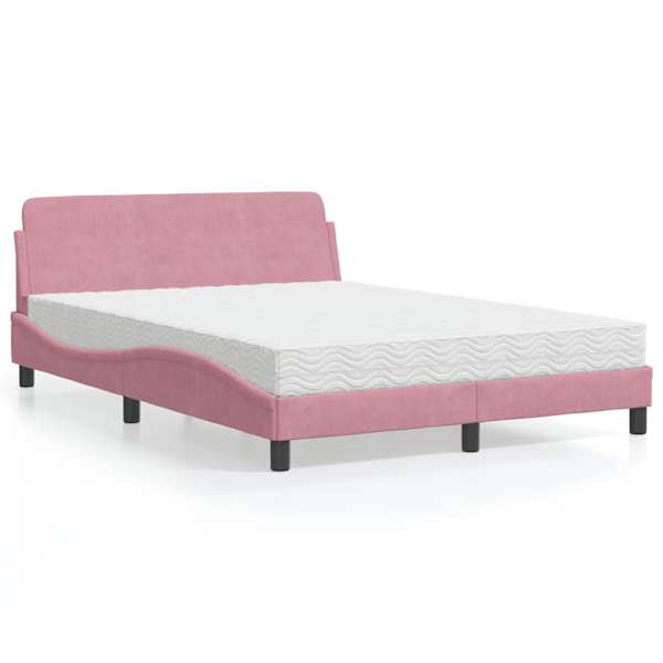 Voodiraam koos poroloonmadratsiga, roosa, 140 × 190 cm, samet — mudel 3208396
