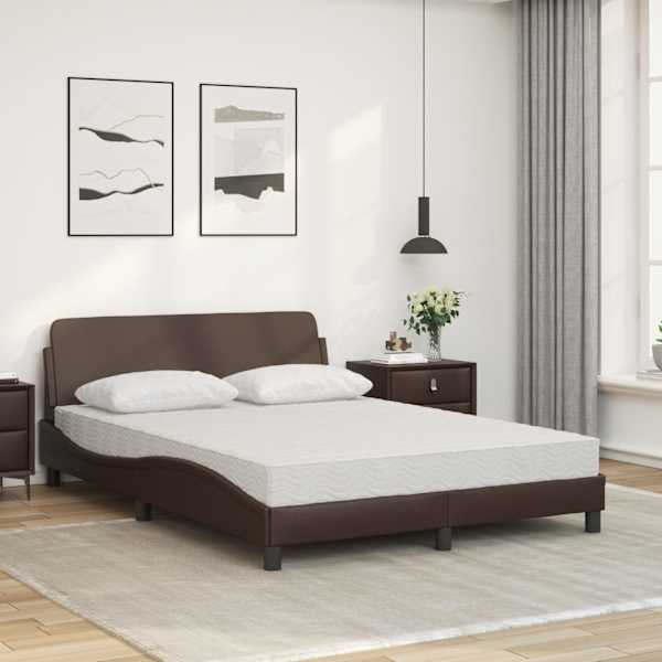 Voodiraam koos poroloonmadratsiga, pruun, 140 × 190 cm, kunstnahk — mudel 3208399